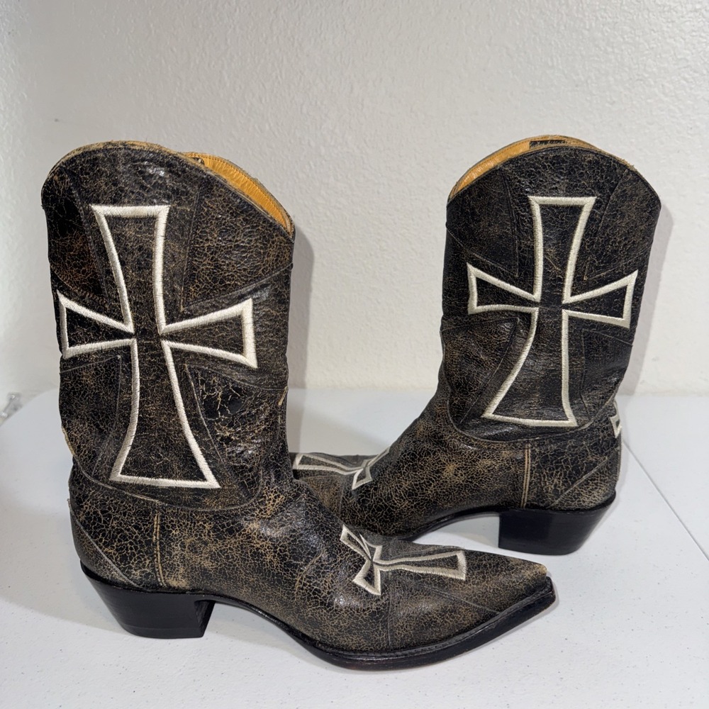 Old Gringo Cross Cowboy Boots 6.5 B Distressed Black Western Goth Costal Cowgirl
